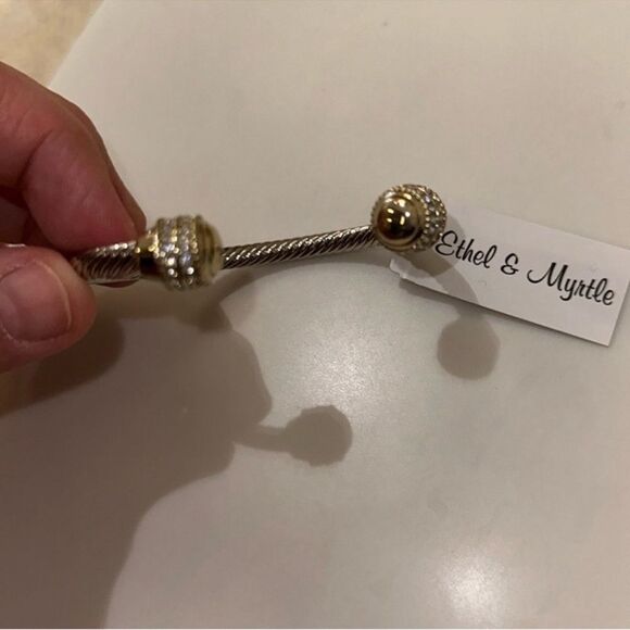 Ethel & Myrtle Stone Cable Cuff Bracelet Silver Gold Rhinestones - Picture 6 of 7